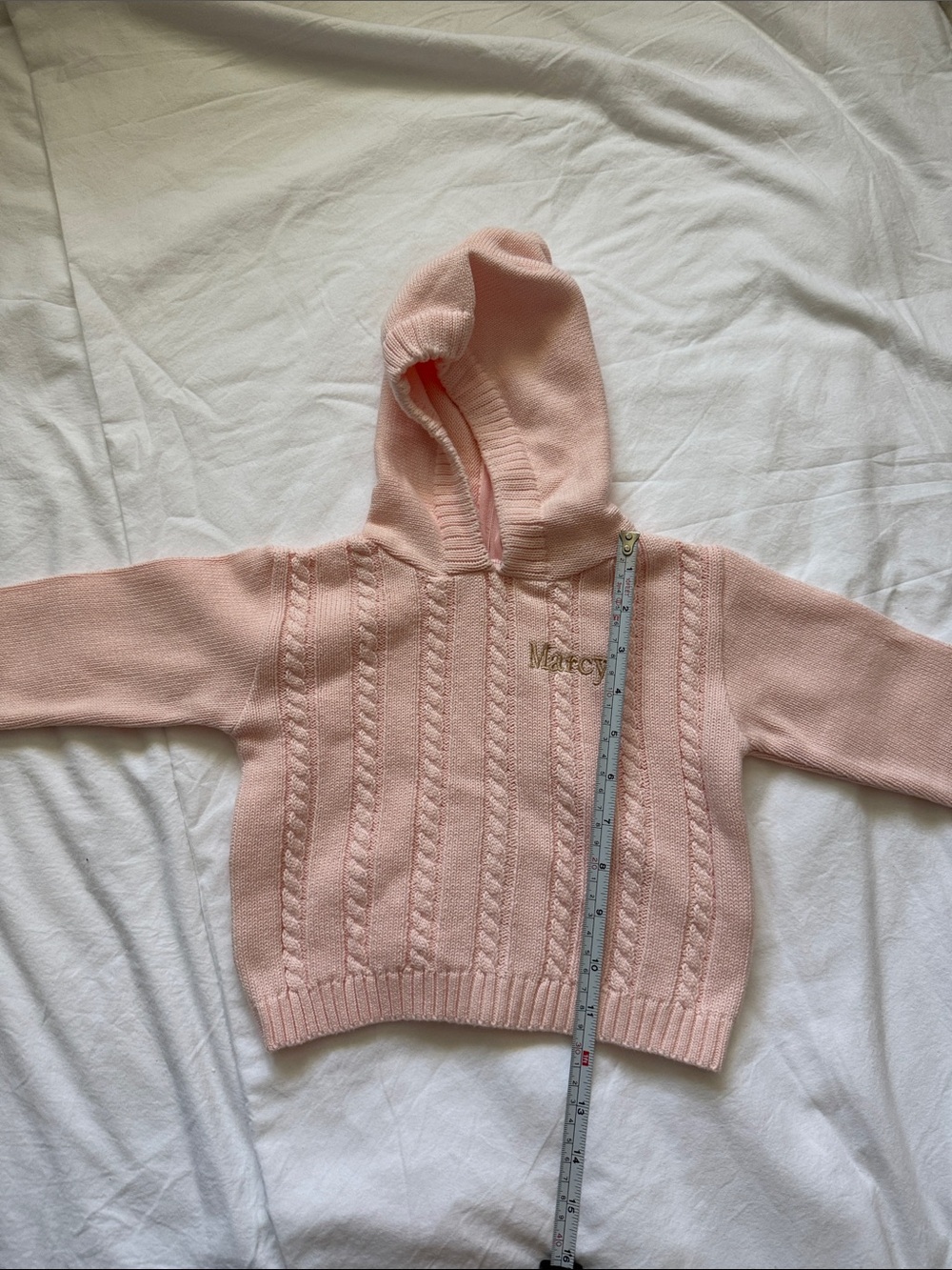 Girls Pink Hooded Cable Knit Sweater -